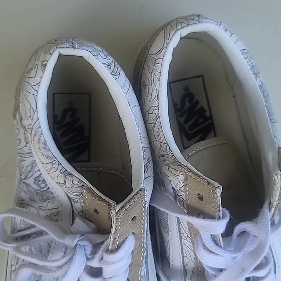 Vans Old Skool Sneakers Men's 8 Women's 9.5 Skate Shoes White Tan Floral Suede - Picture 7 of 10